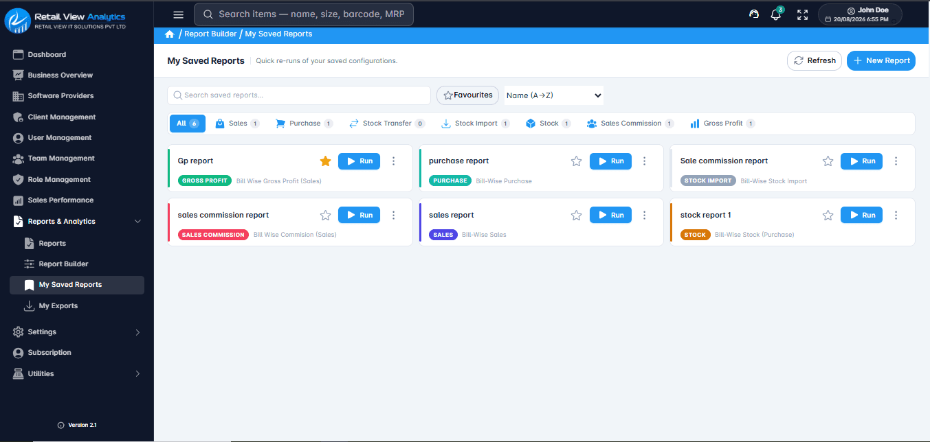 Report Library in Retail View Analytics