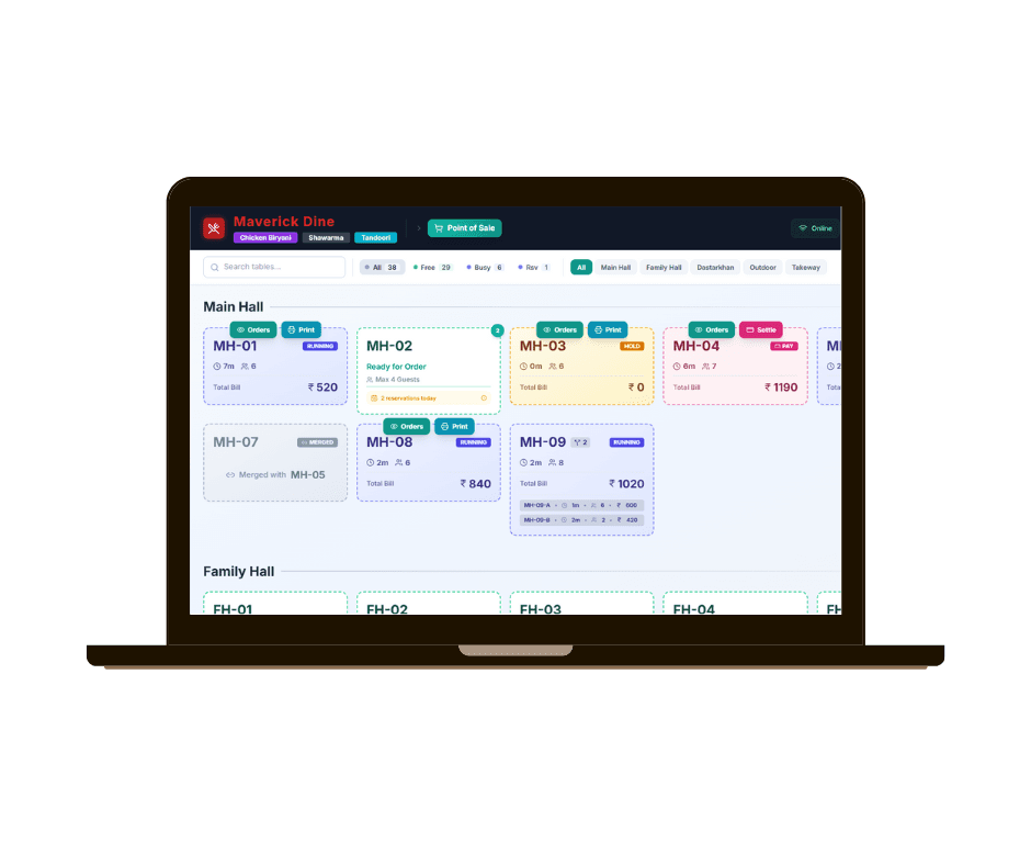 Maverick Dine interface
